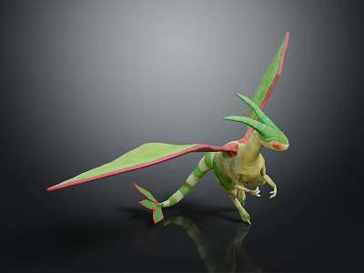 Green Red Winged Horned Fantasy Pterosaur Game Movie Character 3d model