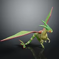 Green Red Winged Horned Fantasy Pterosaur Game Movie Character