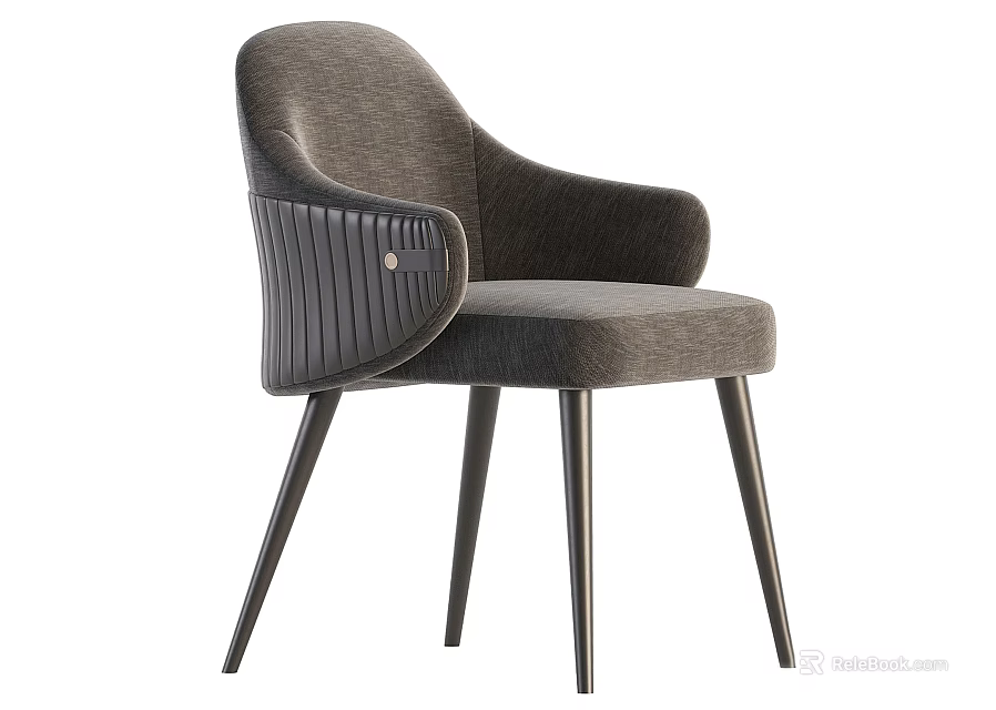 Modern Minimalist Gray Accent Chair With Striped Backrest Armrest And Dark Wooden Legs 3d model 