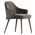 Modern Minimalist Gray Accent Chair With Striped Backrest Armrest And Dark Wooden Legs