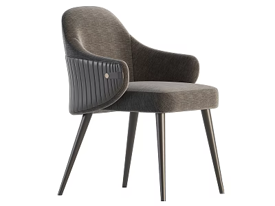 Modern Minimalist Gray Accent Chair With Striped Backrest Armrest And Dark Wooden Legs 3d model