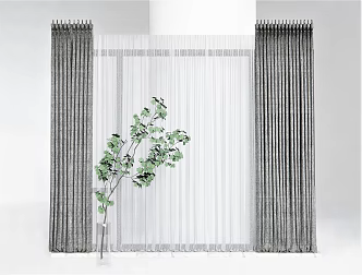 modern curtain gauze curtain plant vase ornaments green plant 3d model