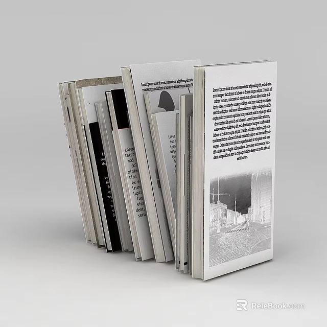 Technology Exhibition Hall Displaying Stacked Informative Books and Educational Materials 3d model 