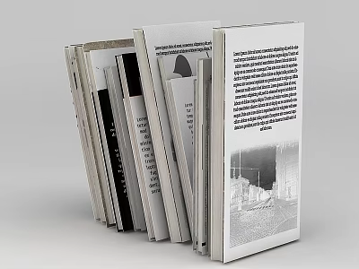Technology Exhibition Hall Displaying Stacked Informative Books and Educational Materials 3d model