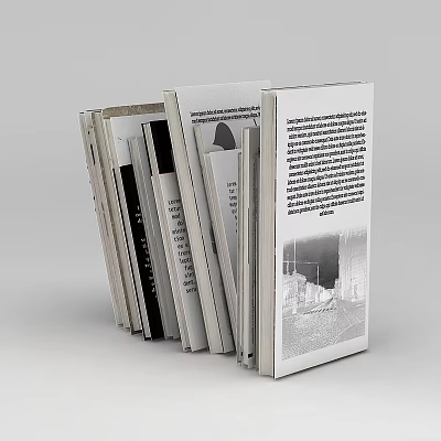 Technology Exhibition Hall Displaying Stacked Informative Books and Educational Materials 3d model