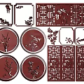 Chinese Style Wooden Carvings With Plum Orchid Bamboo Lotus Patterns And Square Round Hollow Designs