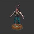 Mythical Deer Character With Antlers In White Shirt And Teal Pants On Hexagon Pattern Base