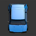 Blue Small 3D Model Car With Bright Headlights On Reflective Surface 3d model