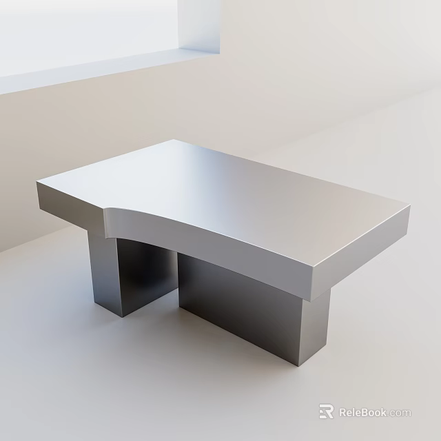 Modern Living Room Coffee Table With Sleek Silver Metal Surface And Geometric Base 3d model 