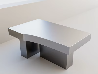 Modern Living Room Coffee Table With Sleek Silver Metal Surface And Geometric Base 3d model