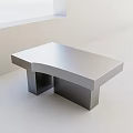 Modern Living Room Coffee Table With Sleek Silver Metal Surface And Geometric Base