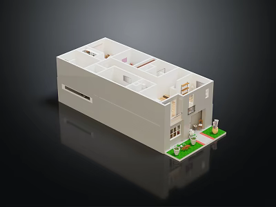 Architectural House Model With Detailed Interior Structure And Exterior Lawn Design 3d model
