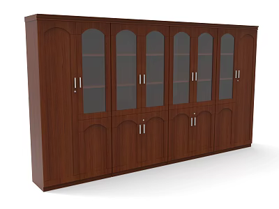Brown Wooden Bookcase With Glass And Wooden Doors Multiple Storage Shelves For Home Library 3d model