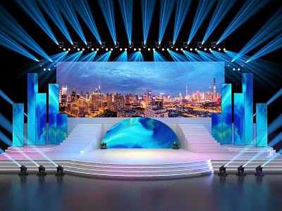 Modern Concert Stage Design With Blue Lights Large Screen And City Night View 3d model