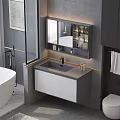 Sleek Modern Bathroom Wall Mounted Vanity With Dark Countertop Mirror Cabinet And Faucet