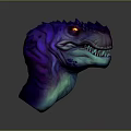 Game Movie Character Mythical Dinosaur Head 3D Model With Purple Blue Gradient Red Glowing Eyes