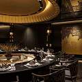 Luxurious Chinese Style Private Dining Room Interior With Round Table Ornate Chairs And Ceiling Lighting