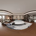 Modern Chinese Hotel Room Interior With TV Wall Writing Desk And Decorative Painting