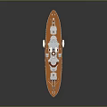 Warship Model with White Hull Red Bottom Multiple Turrets and Superstructure