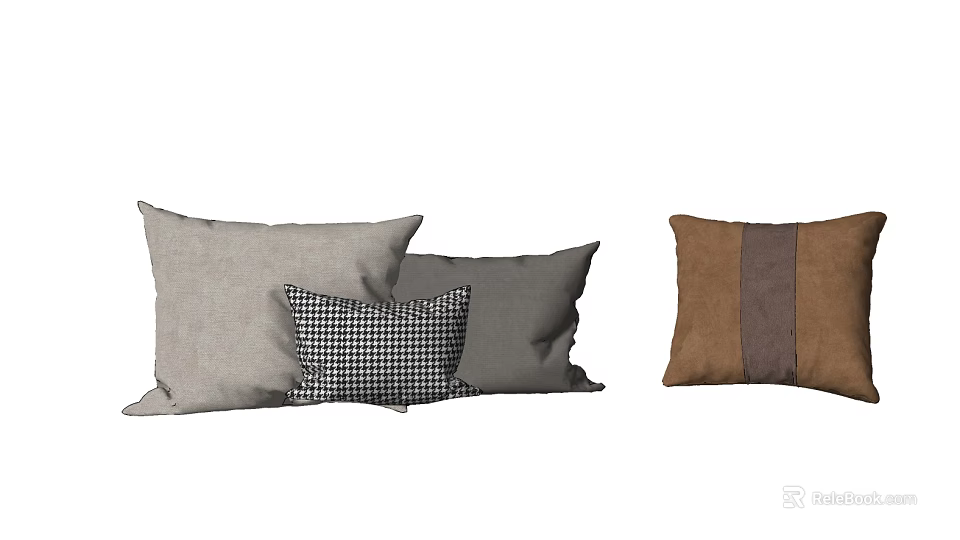 Decorative Throw Pillows With Gray Brown Checkerboard And Striped Patterns 3d model