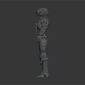 Detailed Gray Humanoid Robot With Mechanical Armor Helmet And Articulated Joints