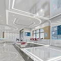Modern Bank Interior Design With Circular Ceiling Reception Counter Spacious Layout And Bright Lighting