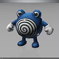 Cute Blue Cartoon Creature With Big Eyes White Gloves And Black White Spiral Belly