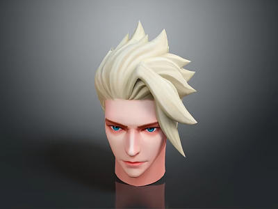 Game Movie Character 3D Model Head With White Spiky Hair And Blue Eyes 3d model