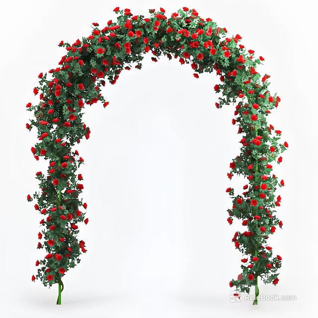 Elegant Green Vine Arch Adorned With Red Roses And Lush Leaves 3d model 