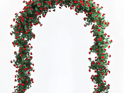 Elegant Green Vine Arch Adorned With Red Roses And Lush Leaves 3d model