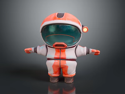 Cute Cartoon Game Movie Character Astronaut in Orange White Spacesuit Helmet Visor And Yellow Light 3d model