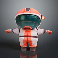 Cute Cartoon Game Movie Character Astronaut in Orange White Spacesuit Helmet Visor And Yellow Light