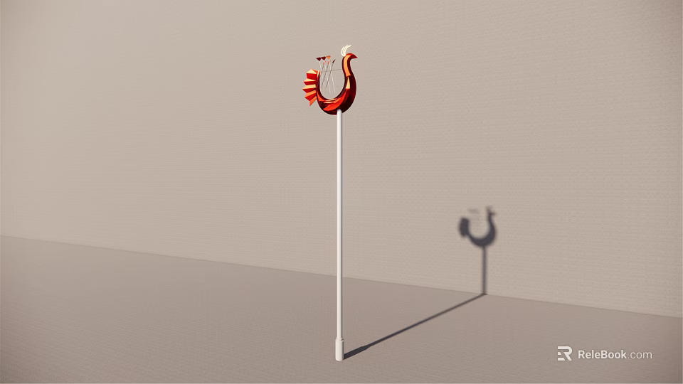Decorative Outdoor Light Design With Red Ornamental Top And White Pole 3d model 