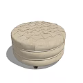 Beige Round Tufted Ottoman With Smooth Rolling Wheels For Living Space 3d model