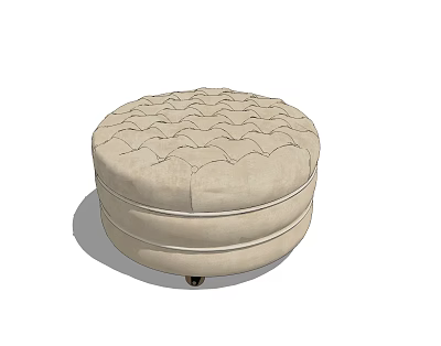 Beige Round Tufted Ottoman With Smooth Rolling Wheels For Living Space 3d model
