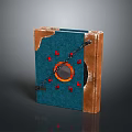 Decorative Lifestyle Box With Blue Cover Brown Edges Orange Circle And Red Accents