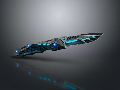 Futuristic Sci-Fi Knife With Blue Glowing Elements And Metallic Blade Design 3d model