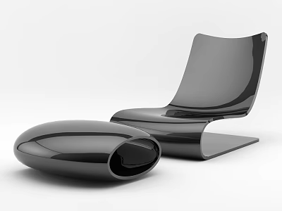 Black Modern Leisure Chair With Sleek Curved Design Matching Ottoman And Smooth Surface 3d model