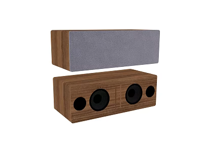 Wooden Stereo Speakers For Home Audio Rectangular Design With Fabric Front And Black Drivers 3d model