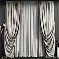 Elegant Gray Layered Curtains With Sheer Inner Panel And Drapery On Dark Wall