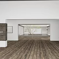 Minimalist Cultural Center Interior With Wooden Floor And Small Tree Design