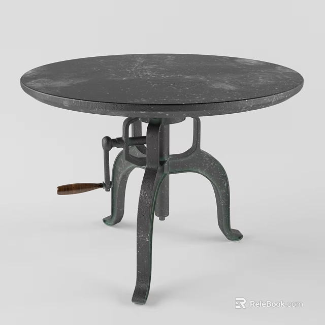 Industrial Style Round Coffee Table With Metal Legs And Textured Top 3d model 