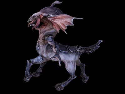 Fantasy Mythical Beast 3D Model Running with Demon Head Horse Body and Wings 3d model
