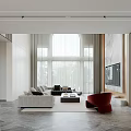 Modern Living And Dining Room Interior With Marble Walls Sofa And TV Unit