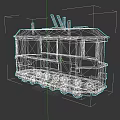 Vintage Rusty Electric Tram 3D Model With Long Windows And Overhead Wires