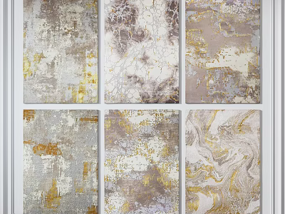 Square Rugs With Abstract Patterns And Marble Textures In Gold Gray White Tones 3d model