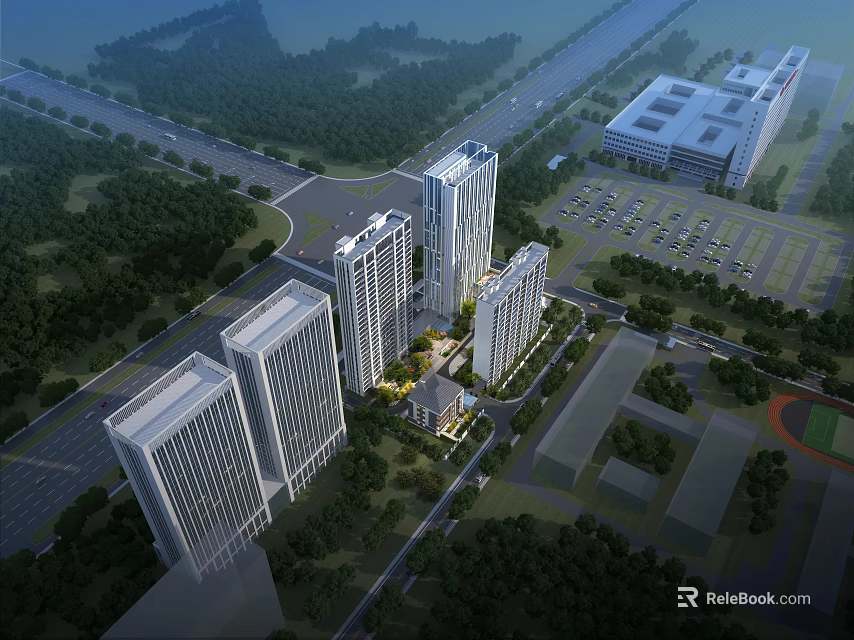 Modern School Building Complex With Tall Structures Green Areas And Campus Facilities 3d model 