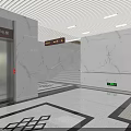 Modern Public Corridor With Marble Walls Large Screens Ceiling Design Floor Pattern And Handrails