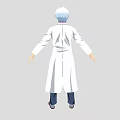Man With White Hair Wearing White Coat Pink Shirt Tie Dark Pants And Brown Shoes