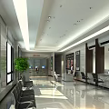 Spacious Bright Modern Service Hall Interior With Reception Desk Seats Windows And Green Plants